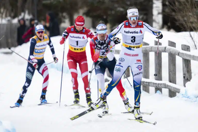 Ebba Andersson of Sweden, Heidi Weng of Norway, Julia Stupak of Russia, and Jessie Diggins